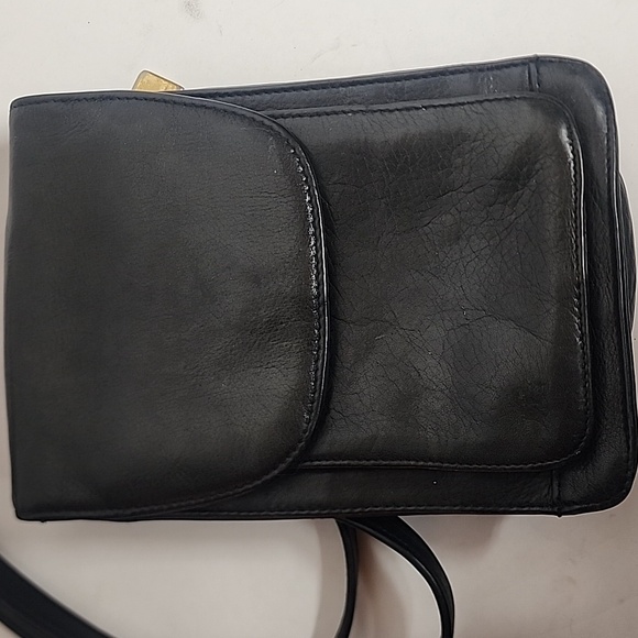 Tignanello Black Leather Quality Unisex Crossbody Messenger SaddleBag Long Strap - Picture 4 of 11